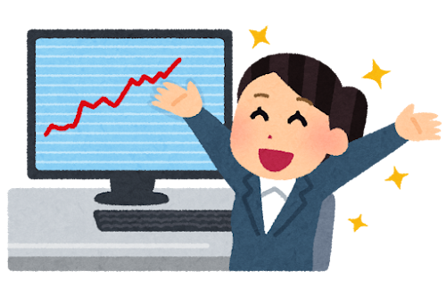 株価上昇を喜ぶトレーダーのイラスト